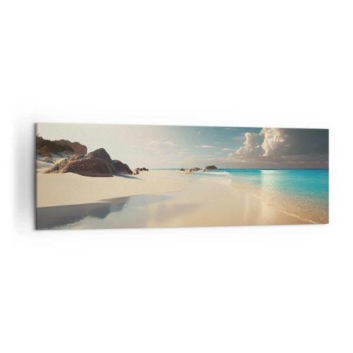 Impression sur toile - Image sur toile - Une plage ensoleillée avec une mer bleue et des rochers - 160x50cm - Une journée de rêve - Décoration murale moderne pour le salon et la chambre ARTTOR