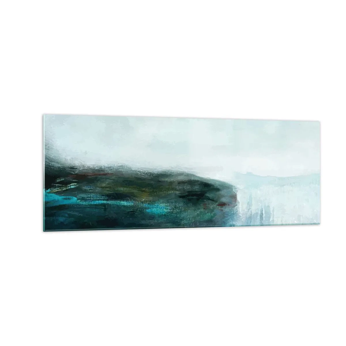 Impression sur verre - Image sur verre - Paysage abstrait dans les tons turquoise et gris - 140x50cm - Abstraction nautique - Décoration murale moderne pour le salon et la chambre ARTTOR