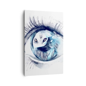 Impression sur toile - Image sur toile - Un œil avec une image d'un hibou dans des tons bleus à l'aquarelle - 80x120cm - Face à face avec la nature sauvage - Décoration murale moderne pour le salon et la chambre ARTTOR