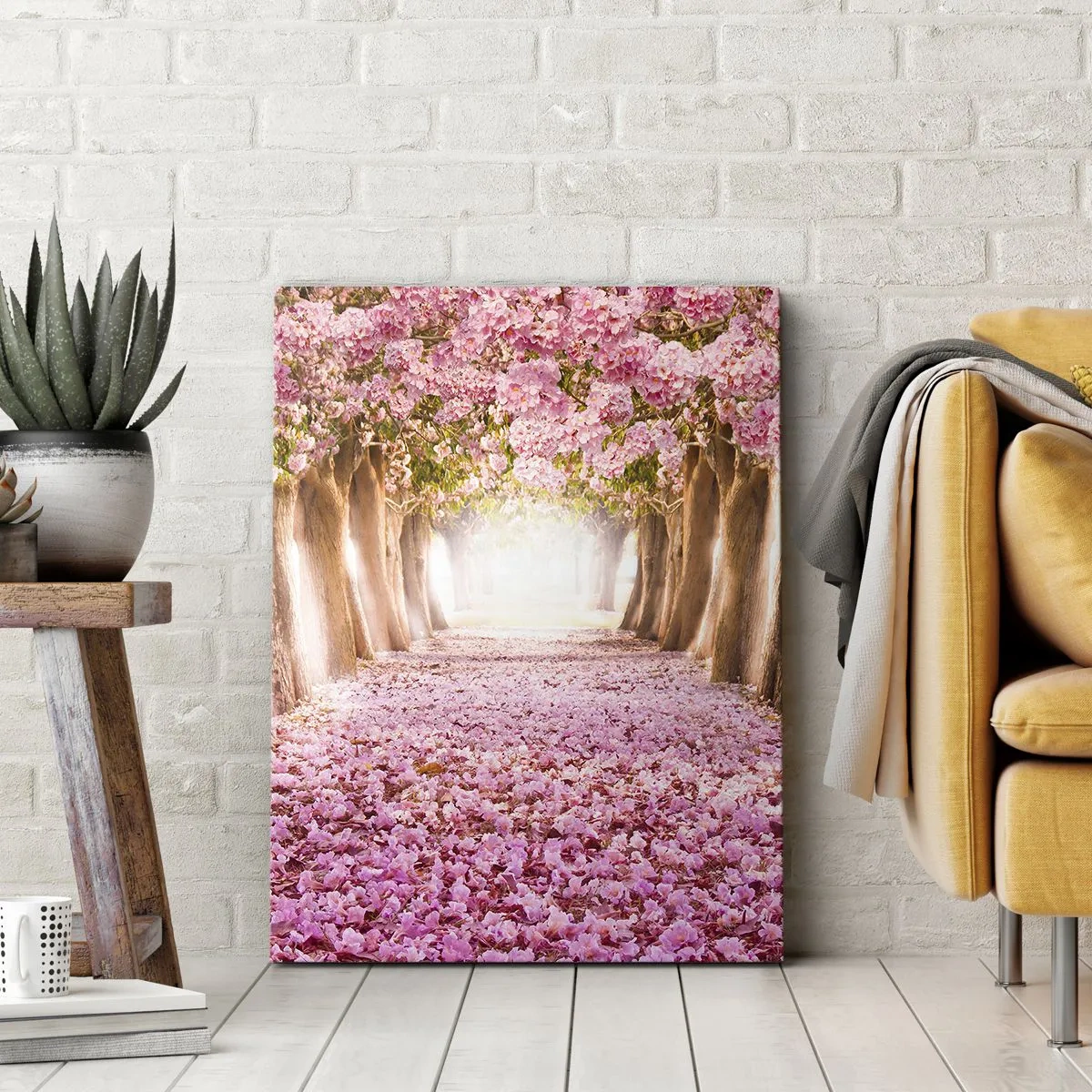 Impression sur toile - Image sur toile - Une avenue d'arbres fleuris aux tons roses - 50x70cm - La route du paradis - Décoration murale moderne pour le salon et la chambre ARTTOR