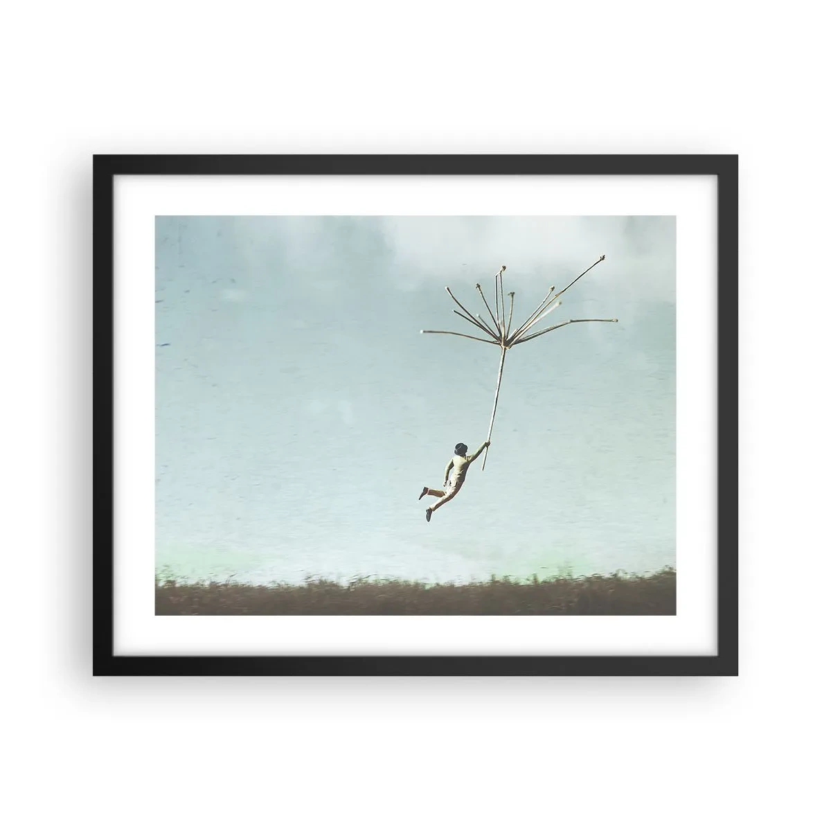 Affiche dans un cadre noir - Poster - Cerfs-volants, pissenlits, vent - 50x40 cm