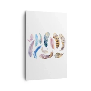 Impression sur toile - Image sur toile - Plumes colorées dans un style aquarelle délicat - 80x120cm - Léger, bariolé et multicolore - Décoration murale moderne pour le salon et la chambre ARTTOR