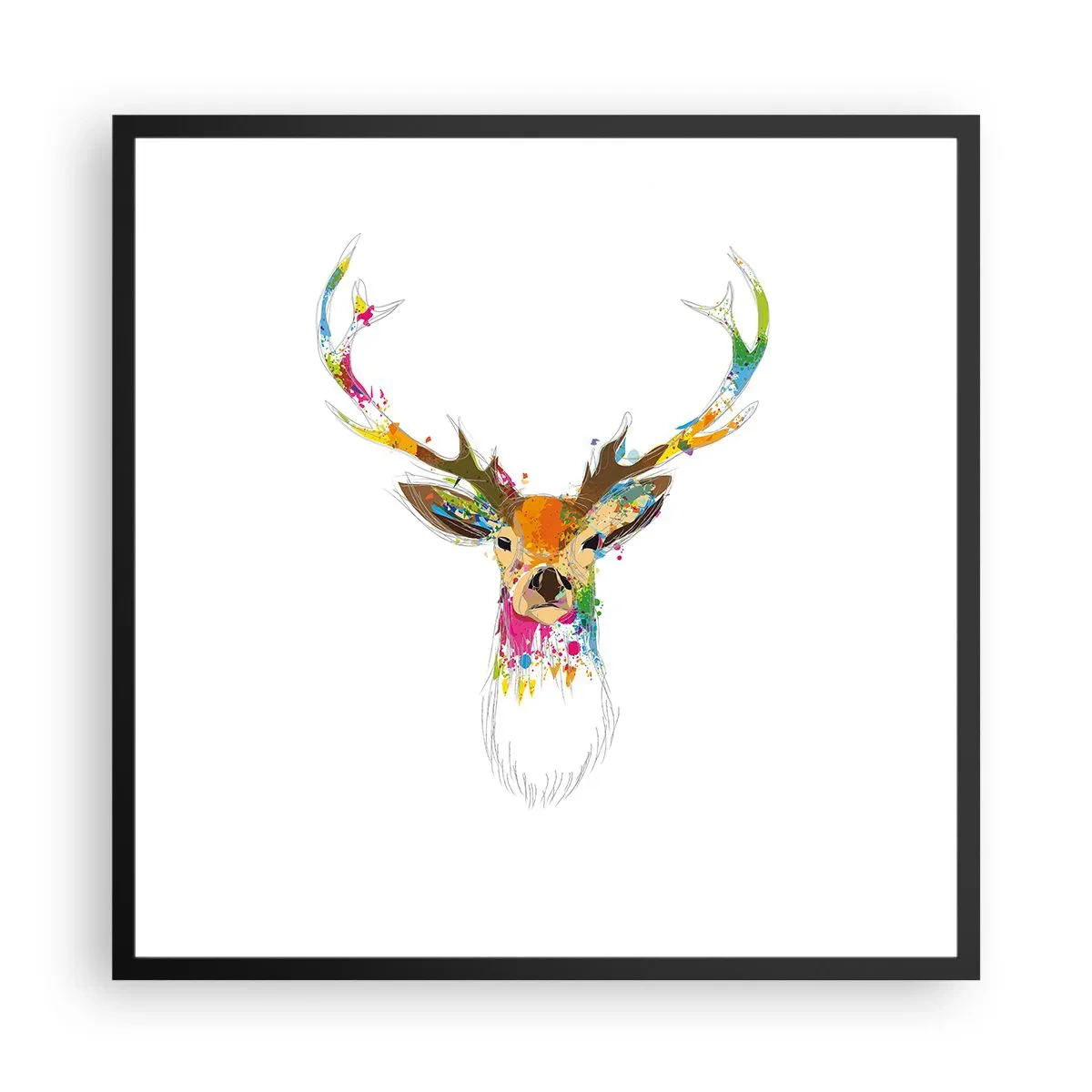 Affiche dans un cadre noir - Poster - Un cerf doux baigné de couleur - 60x60 cm