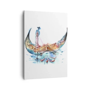 Impression sur toile - Image sur toile - Une composition à l'aquarelle de Venise en forme de gondole - 50x70cm - Nous naviguons à travers la ville - Décoration murale moderne pour le salon et la chambre ARTTOR