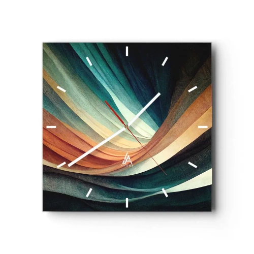 Horloge murale - Pendule murale - Vagues abstraites dans des tons chauds et froids - 30x30cm - Tissé à partir de couleurs - Décoration murale moderne pour le salon et la chambre ARTTOR