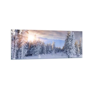Impression sur verre - Image sur verre - Paysage d'hiver avec une forêt enneigée au coucher du soleil - 140x50cm - Un spectacle enneigé de la nature - Décoration murale moderne pour le salon et la chambre ARTTOR