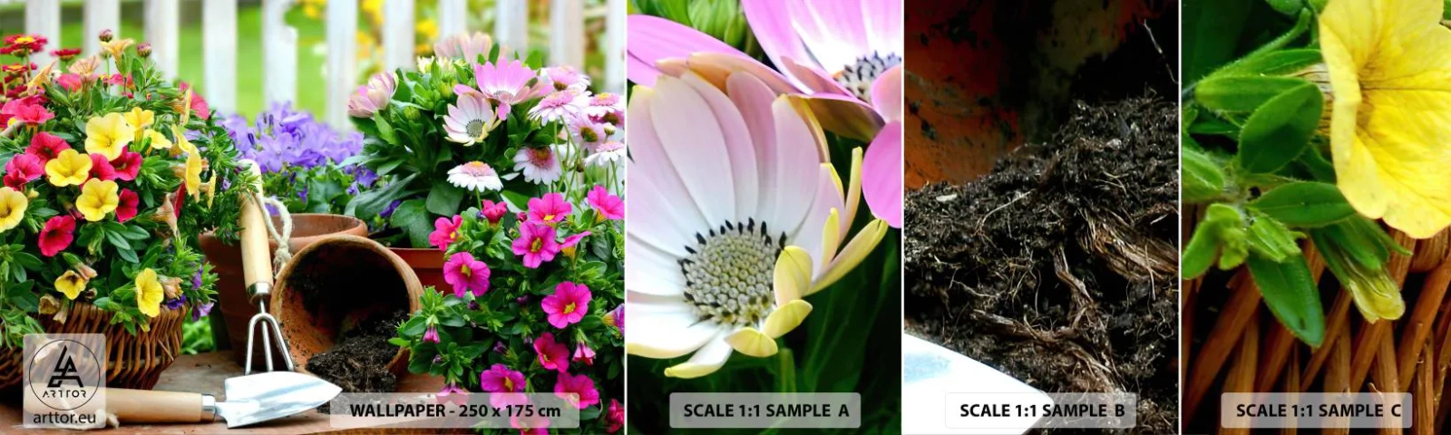 Échantillon De Papier Peint Standard Eco - Le jardin de Zosia - Fleurs, Jardin, Bouquet de fleurs - 100x30 cm