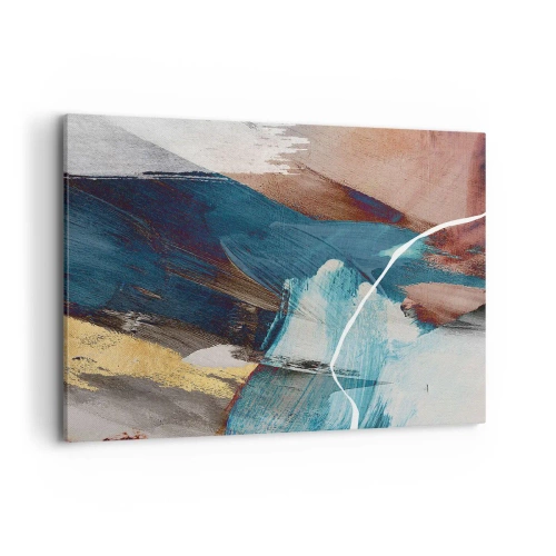 Impression sur toile - Image sur toile - Coups de pinceau abstraits dans des tons de bleu et d'or - 100x70cm - Avec panache et énergie - Décoration murale moderne pour le salon et la chambre ARTTOR