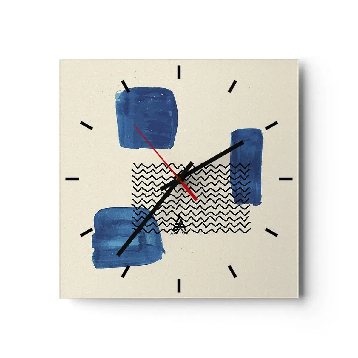 Horloge murale - Pendule murale - Composition abstraite avec des taches bleues et des lignes ondulées - 30x30cm - Quatuor abstrait - Décoration murale moderne pour le salon et la chambre ARTTOR