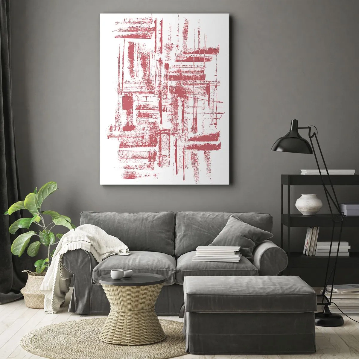Impression sur toile - Image sur toile - Textures roses abstraites sur fond blanc - 80x120cm - La ville rouge - Décoration murale moderne pour le salon et la chambre ARTTOR