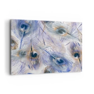 Impression sur toile - Image sur toile - Un motif avec des plumes de paon dans des tons de bleu et d'or - 100x70cm - Composition de paon - Décoration murale moderne pour le salon et la chambre ARTTOR