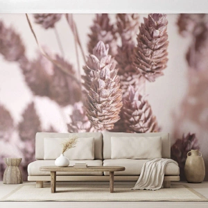 Papier Peint Photo Premium Sand - Gros plan d'épis d'herbe rose sur un fond clair - 100x70cm - Apparemment discret - Décoration murale moderne pour le salon et la chambre ARTTOR