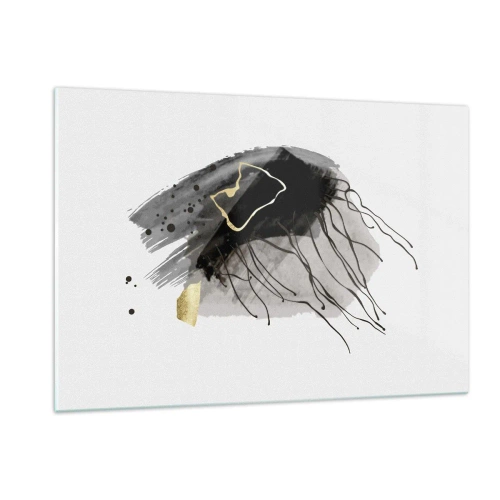 Impression sur verre - Image sur verre - Composition abstraite de noir et d'or sur fond blanc - 120x80cm - En noir et en or - Décoration murale moderne pour le salon et la chambre ARTTOR