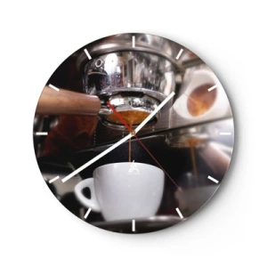 Horloge murale - Pendule murale - Gros plan d'une machine à café avec une tasse d'espresso - 30x30cm - Bon moment de la journée - Décoration murale moderne pour le salon, la cuisine et la chambre ARTTOR