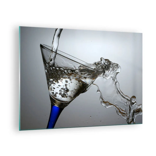 Impression sur verre - Image sur verre - Éclaboussures d'eau dans un verre à martini - 70x50cm - Eau cristalline dans un verre cristal - Décoration murale moderne pour le salon et la chambre ARTTOR