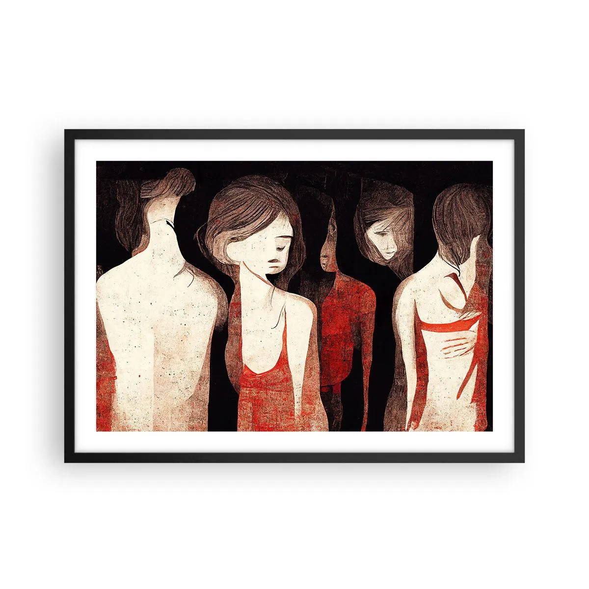 Affiche dans un cadre noir - Poster - Figures artistiques dans une composition abstraite - 70x50cm - Madones des ténèbres - Décoration murale moderne pour le salon et la chambre ARTTOR