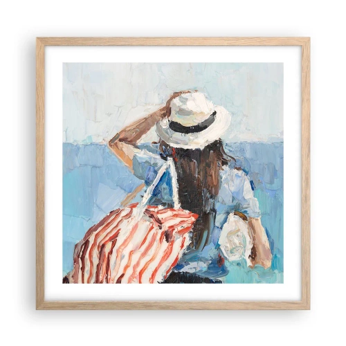 Affiche dans un chêne clair - Poster - Bienvenue à vos vacances - 50x50 cm