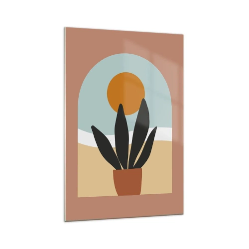 Impression sur verre - Image sur verre - Une plante noire dans un pot contre le soleil - 70x100cm - Petits bonheurs - Décoration murale moderne pour le salon et la chambre ARTTOR