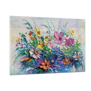 Impression sur verre - Image sur verre - Une composition florale colorée dans un style pictural - 120x80cm - Absolument pas une nature morte - Décoration murale moderne pour le salon et la chambre ARTTOR