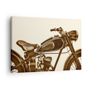 Impression sur toile - Image sur toile - Une moto rétro vintage sur fond clair - 70x50cm - Nostalgie du classique - Décoration murale moderne pour le salon et la chambre ARTTOR