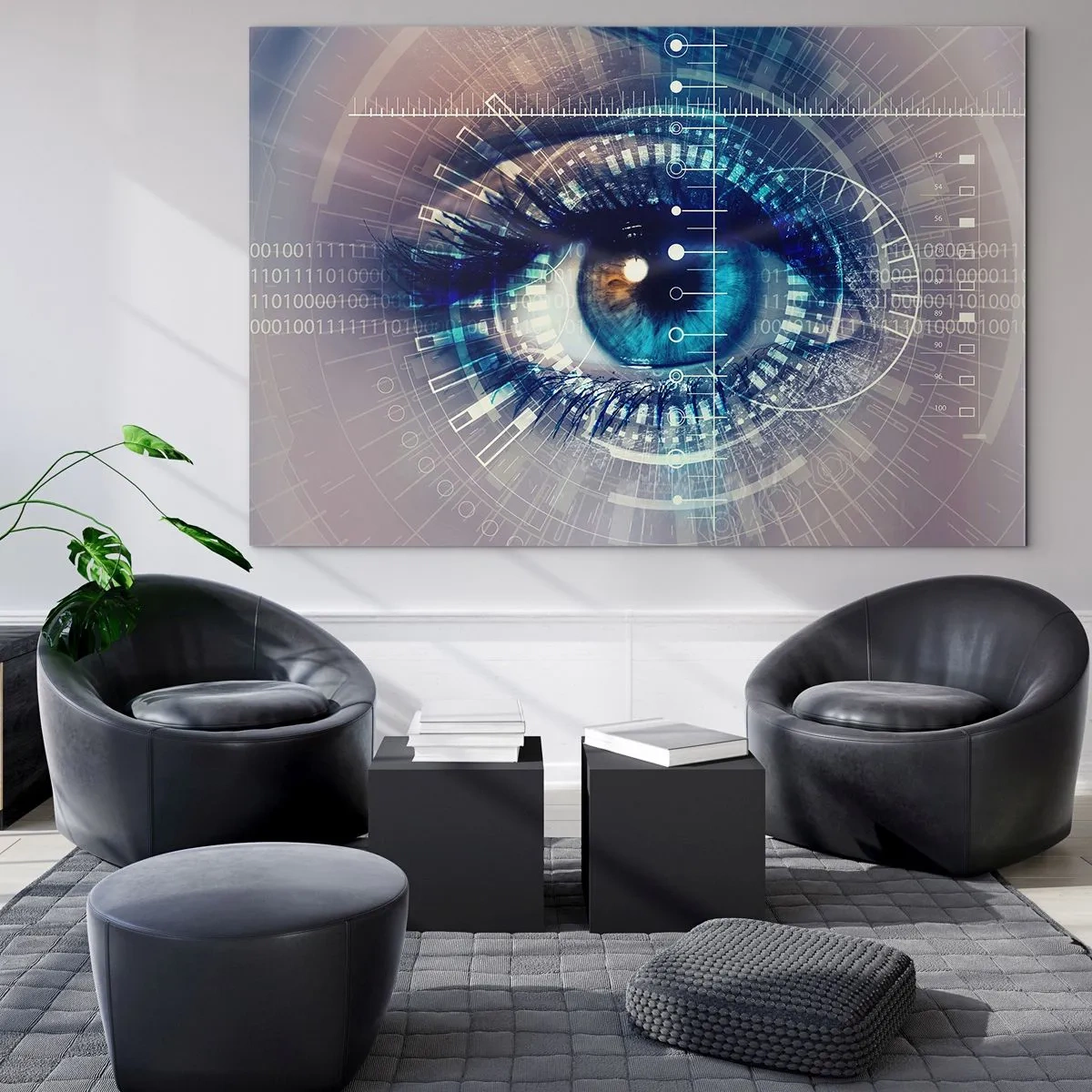 Impression sur verre - Image sur verre - Un œil numérique avec un thème futuriste de technologie et de données - 70x50cm - Tu penses que tu me connais - Décoration murale moderne pour le salon et la chambre ARTTOR