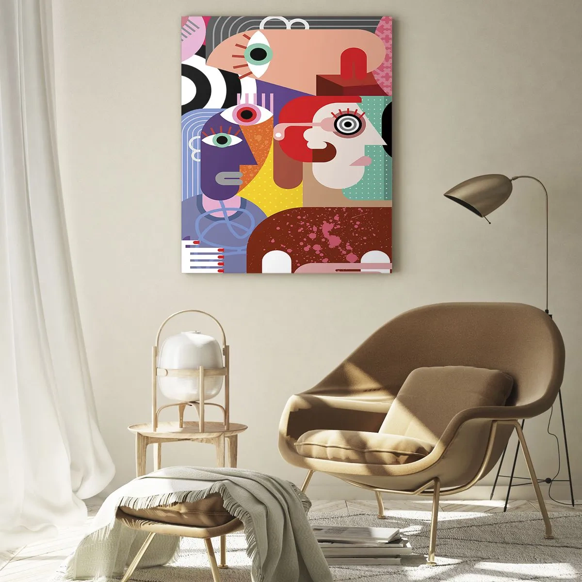 Impression sur verre - Image sur verre - Abstraction colorée avec des visages géométriques - 70x100cm - Nous par M. Picasso - Décoration murale moderne pour le salon et la chambre ARTTOR