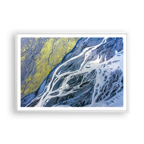 Affiche dans un cadre blanc - Poster - Peintures rupestres de la nature - 100x70 cm