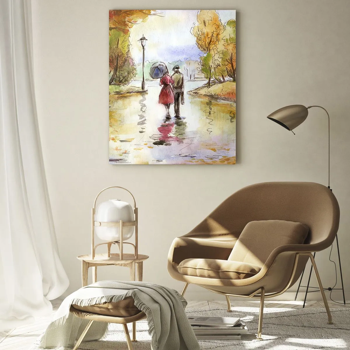 Impression sur verre - Image sur verre - Promenade d'automne d'un couple dans un parc aux feuilles colorées - 50x70cm - Automne romantique dans le parc - Décoration murale moderne pour le salon et la chambre ARTTOR