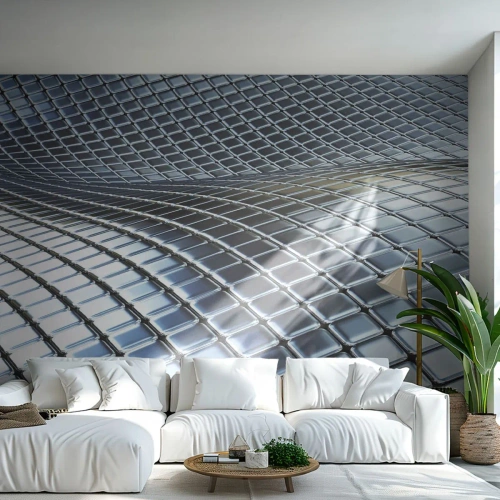 Papier Peint Photo Premium Canvas - Vague argent métallique - Abstraction, Graphique, Morceau - 250x175 cm