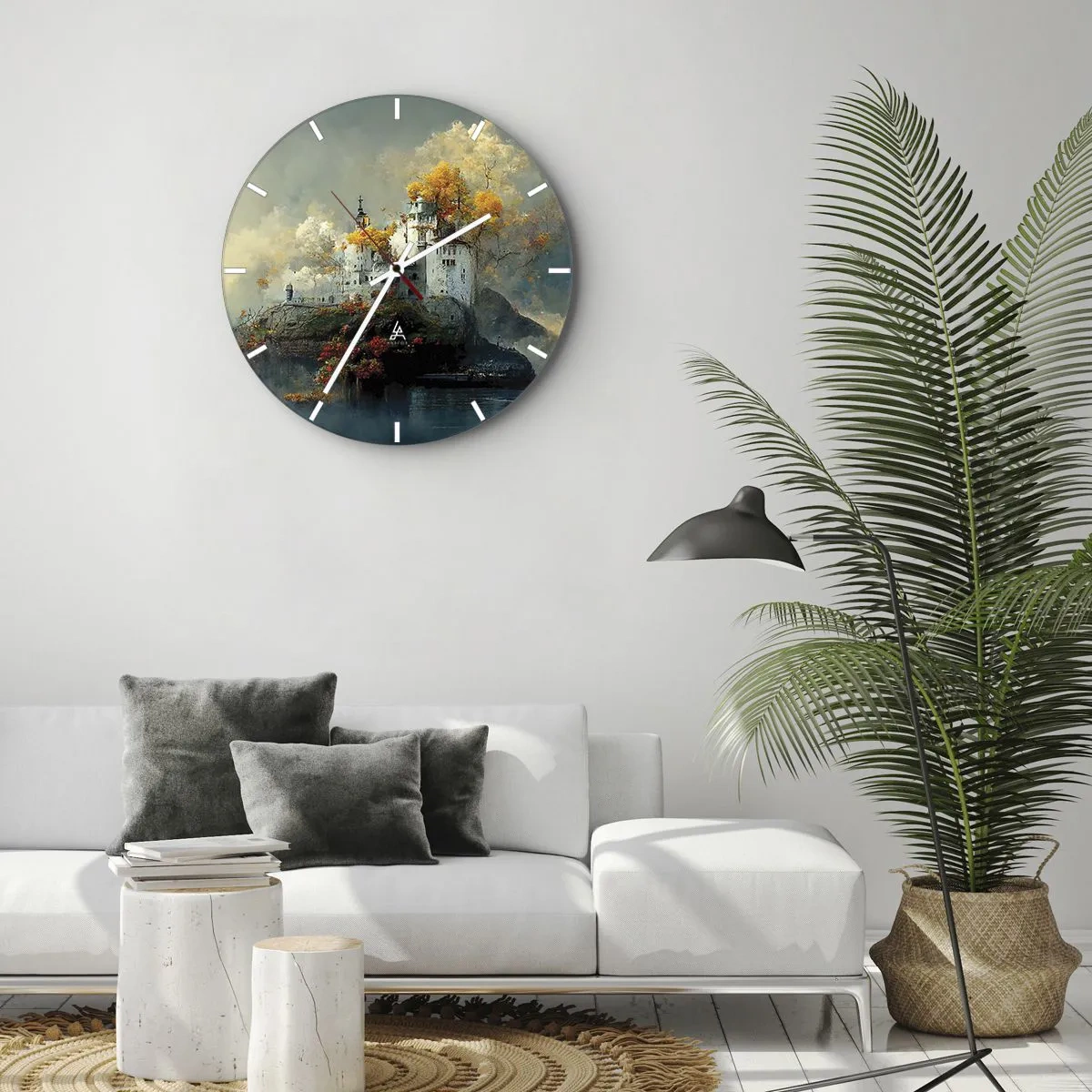 Horloge murale - Pendule murale - Un château de conte de fées sur une colline entourée d'arbres d'automne - 30x30cm - Le début d'une histoire romantique - Décoration murale moderne pour le salon, la cuisine et la chambre ARTTOR