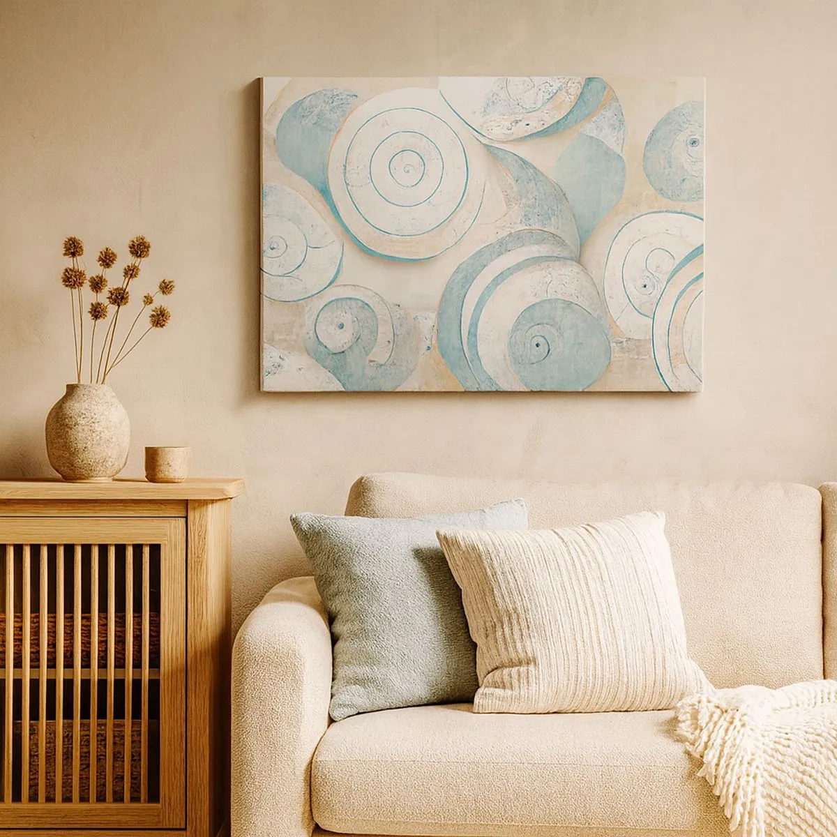 Impression sur toile - Image sur toile - Coquillages abstraits aux tons pastel - 70x50cm - Que cache la coque ? - Décoration murale moderne pour le salon et la chambre ARTTOR