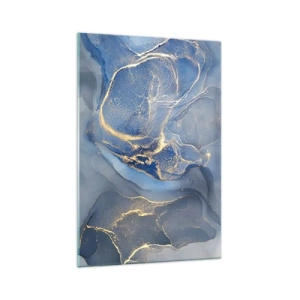 Impression sur verre - Image sur verre - Motifs bleus abstraits avec des accents dorés - 70x100cm - Poussière d'or - Décoration murale moderne pour le salon et la chambre ARTTOR