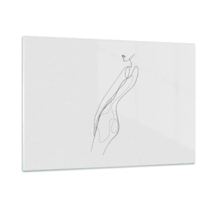 Impression sur verre - Image sur verre - Une ligne minimaliste représentant une silhouette féminine - 120x80cm - Juste une promesse - Décoration murale moderne pour le salon et la chambre ARTTOR