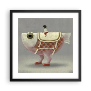 Affiche dans un cadre noir - Poster - Le cavalier poisson - 40x40 cm
