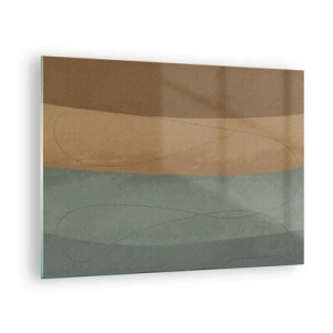Impression sur verre - Image sur verre - Rayures abstraites aux tons terreux - 70x50cm - Composition horizontale - Décoration murale moderne pour le salon et la chambre ARTTOR