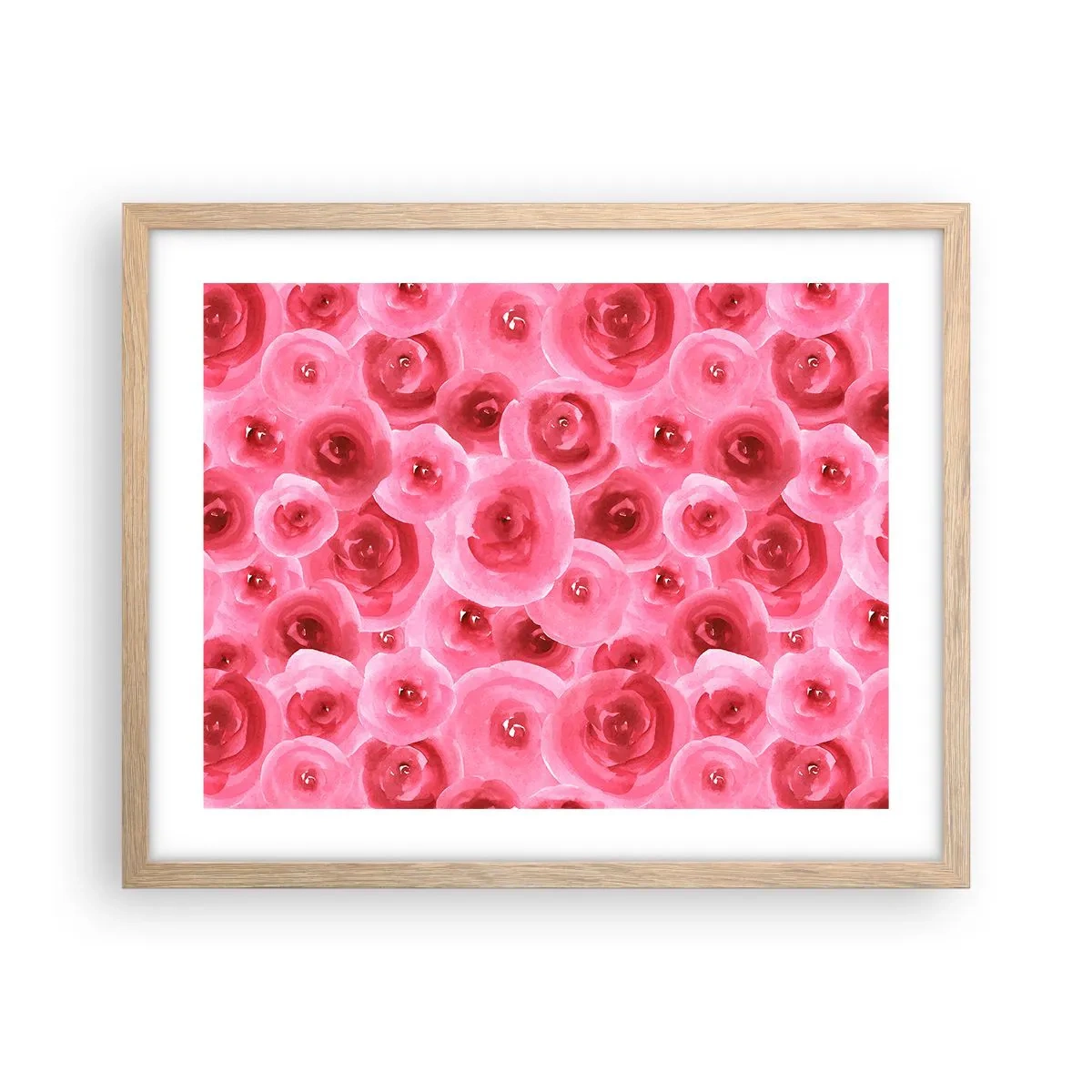 Affiche dans un chêne clair - Poster - Roses en-haut et en-bas - 50x40 cm