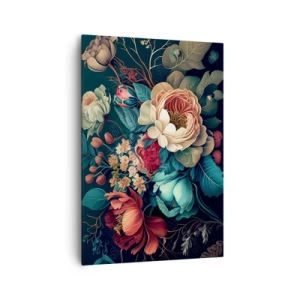 Impression sur toile - Image sur toile - Une composition colorée de fleurs sur un fond sombre - 70x100cm - le charme du 19ème siècle - Décoration murale moderne pour le salon et la chambre ARTTOR