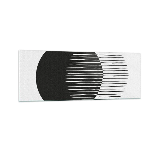 Impression sur verre - Image sur verre - Deux cercles superposés avec des lignes noires et blanches - 140x50cm - Son alter ego - Décoration murale moderne pour le salon et la chambre ARTTOR