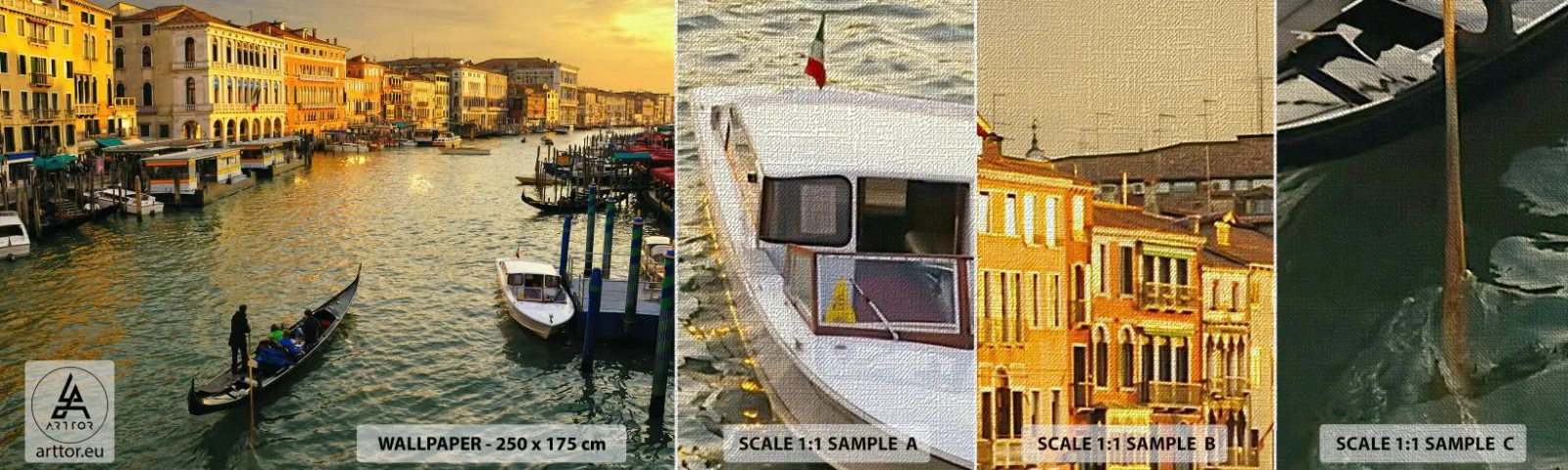 Échantillon de Papier Peint Premium Canvas - Du côté ensoleillé de la rue - Ville, Venise, Italie - 100x30 cm