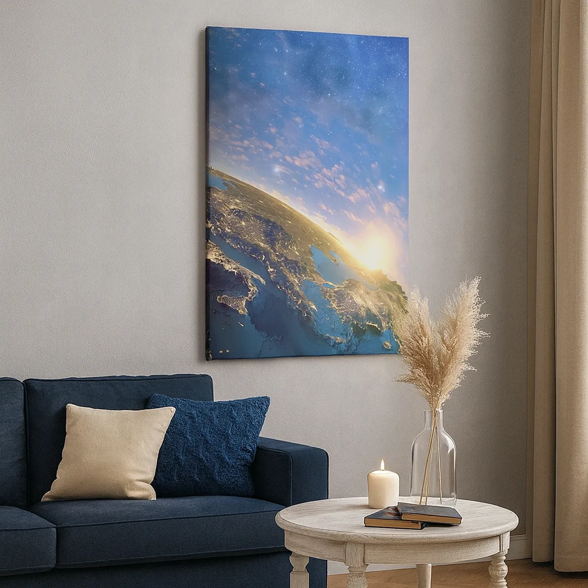 Impression sur toile - Image sur toile - Vue de la Terre depuis l'espace au lever du soleil - 50x70cm - Regardons-nous de loin - Décoration murale moderne pour le salon et la chambre ARTTOR
