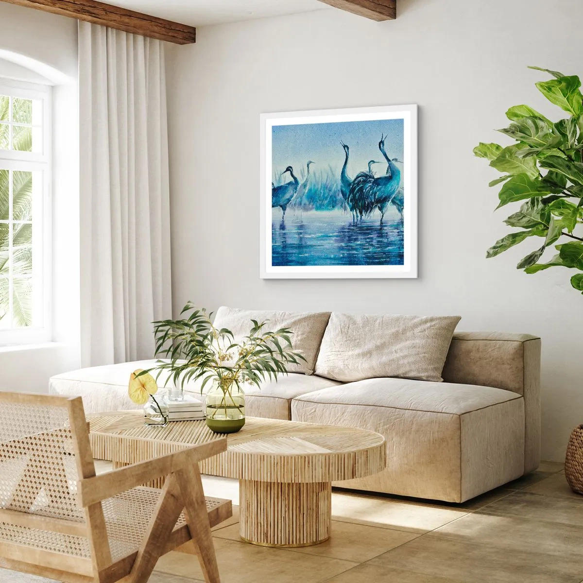 Affiche dans un cadre blanc - Poster - Réunion matinale - 40x40 cm