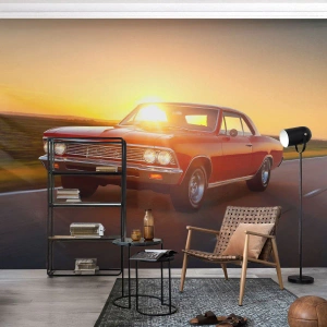 Papier Peint Photo Premium Sand - Le désir est de couleur rouge - Voiture, Voyage, Ancien - 300x210 cm