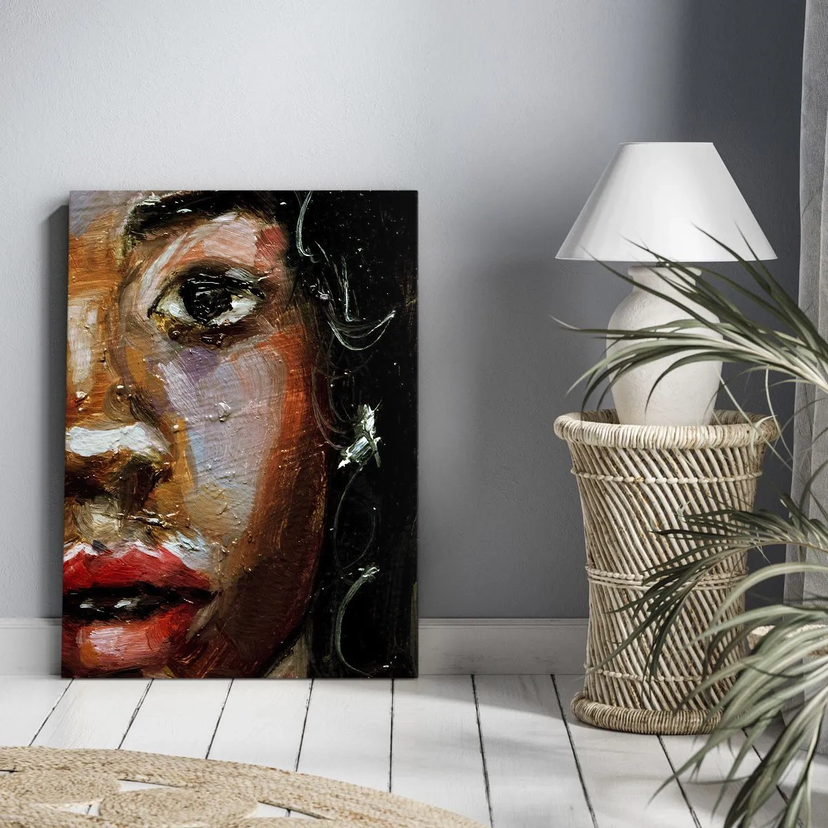 Impression sur toile - Image sur toile - Un portrait expressif d'une femme aux couleurs intenses. - 50x70cm - Noir et brillant - Décoration murale moderne pour le salon et la chambre ARTTOR