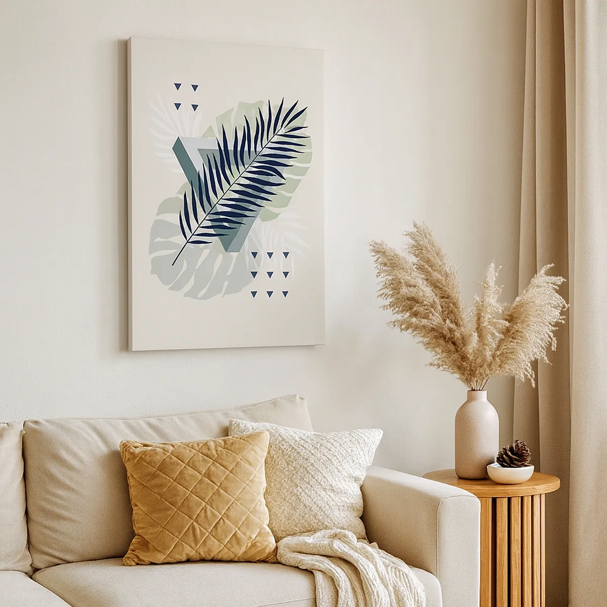 Impression sur toile - Image sur toile - Composition géométrique avec des feuilles tropicales dans des tons verts - 50x70cm - Nature et géométrie - deux odres? - Décoration murale moderne pour le salon et la chambre ARTTOR