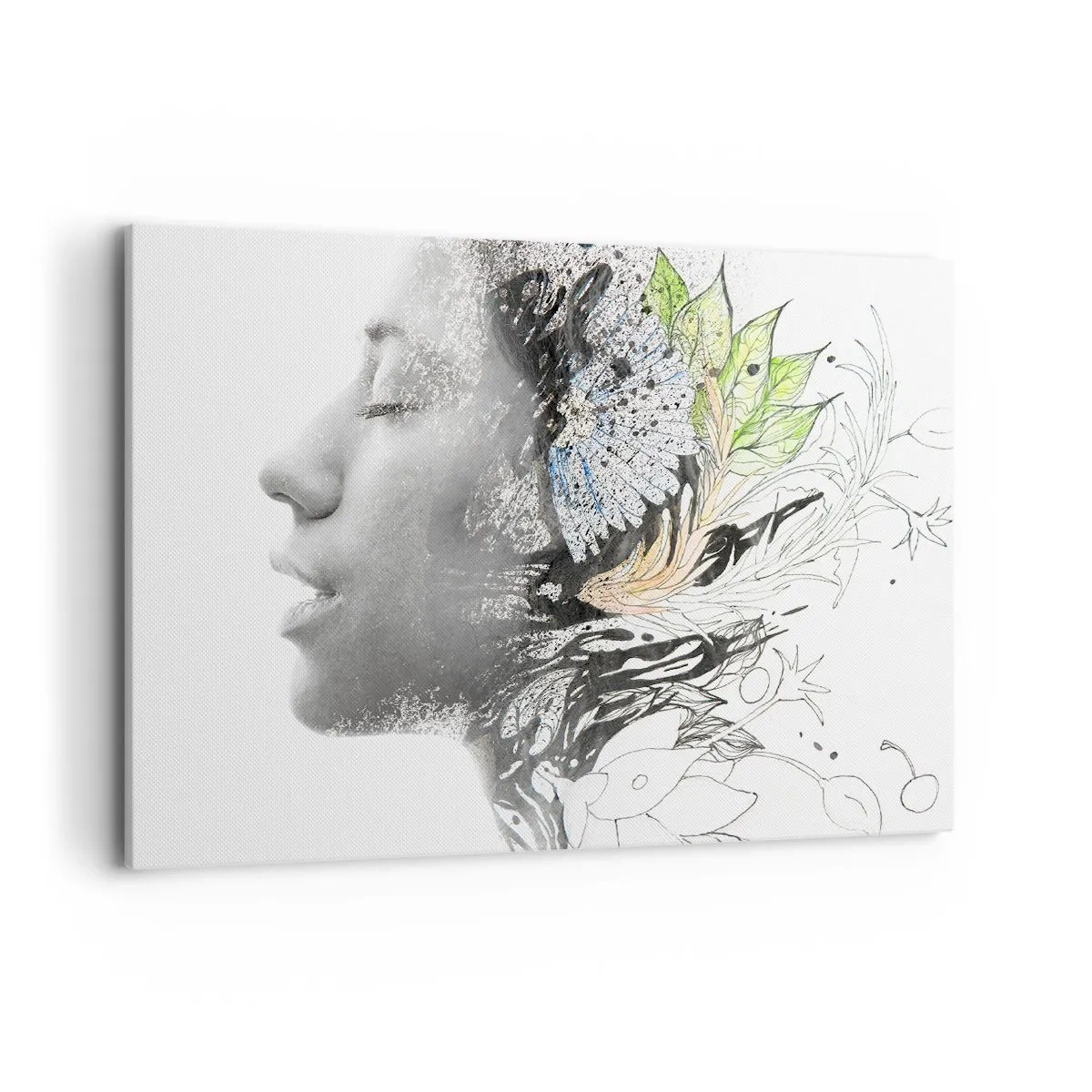 Impression sur toile - Image sur toile - Profil d'une femme dans un collage artistique de nature et de noirceur - 100x70cm - Immergé dans la nature - Décoration murale moderne pour le salon et la chambre ARTTOR