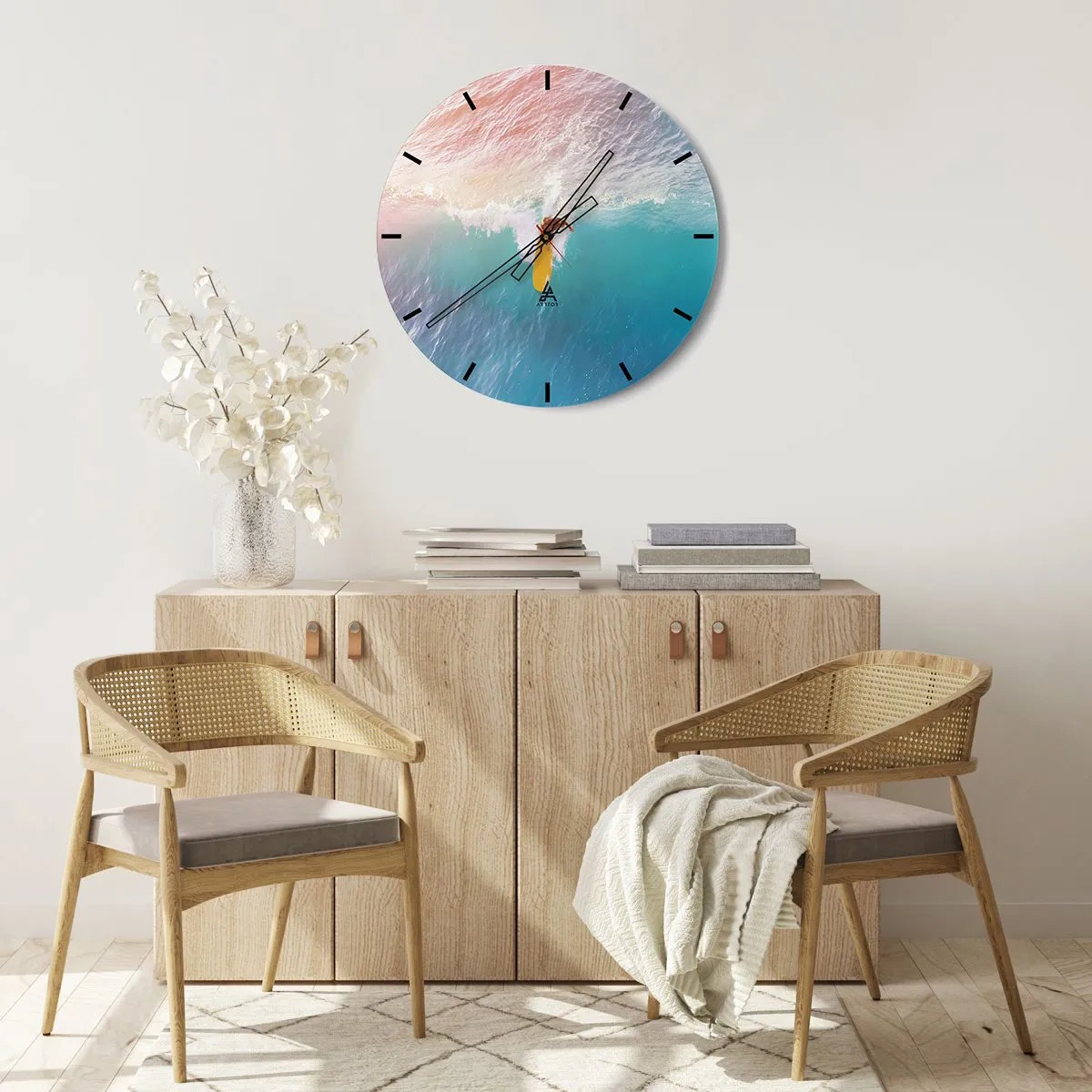 Horloge murale - Pendule murale - Surfeur chevauchant une vague dans l'océan turquoise - 30x30cm - Le cavalier de l'océan - Décoration murale moderne pour le salon, la cuisine et la chambre ARTTOR