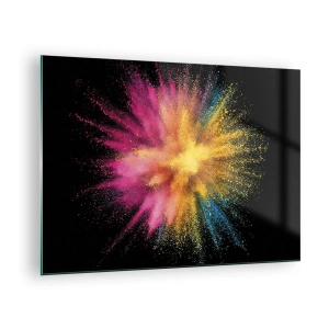 Impression sur verre - Image sur verre - Explosion de poudre colorée sur fond noir - 70x50cm - Origine des couleurs - Décoration murale moderne pour le salon et la chambre ARTTOR