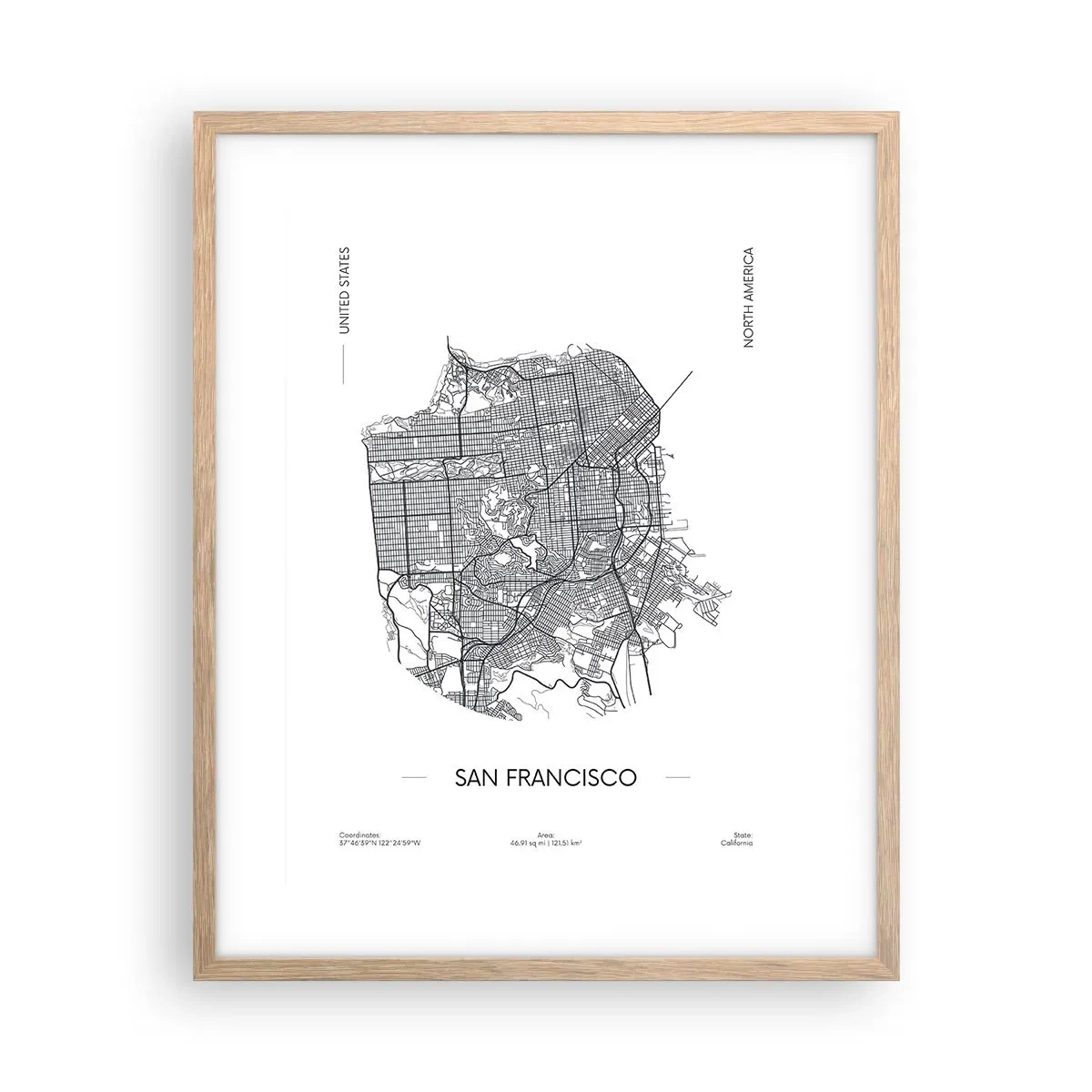 Affiche dans un chêne clair - Poster - Anatomie de San Fransisco - 40x50 cm