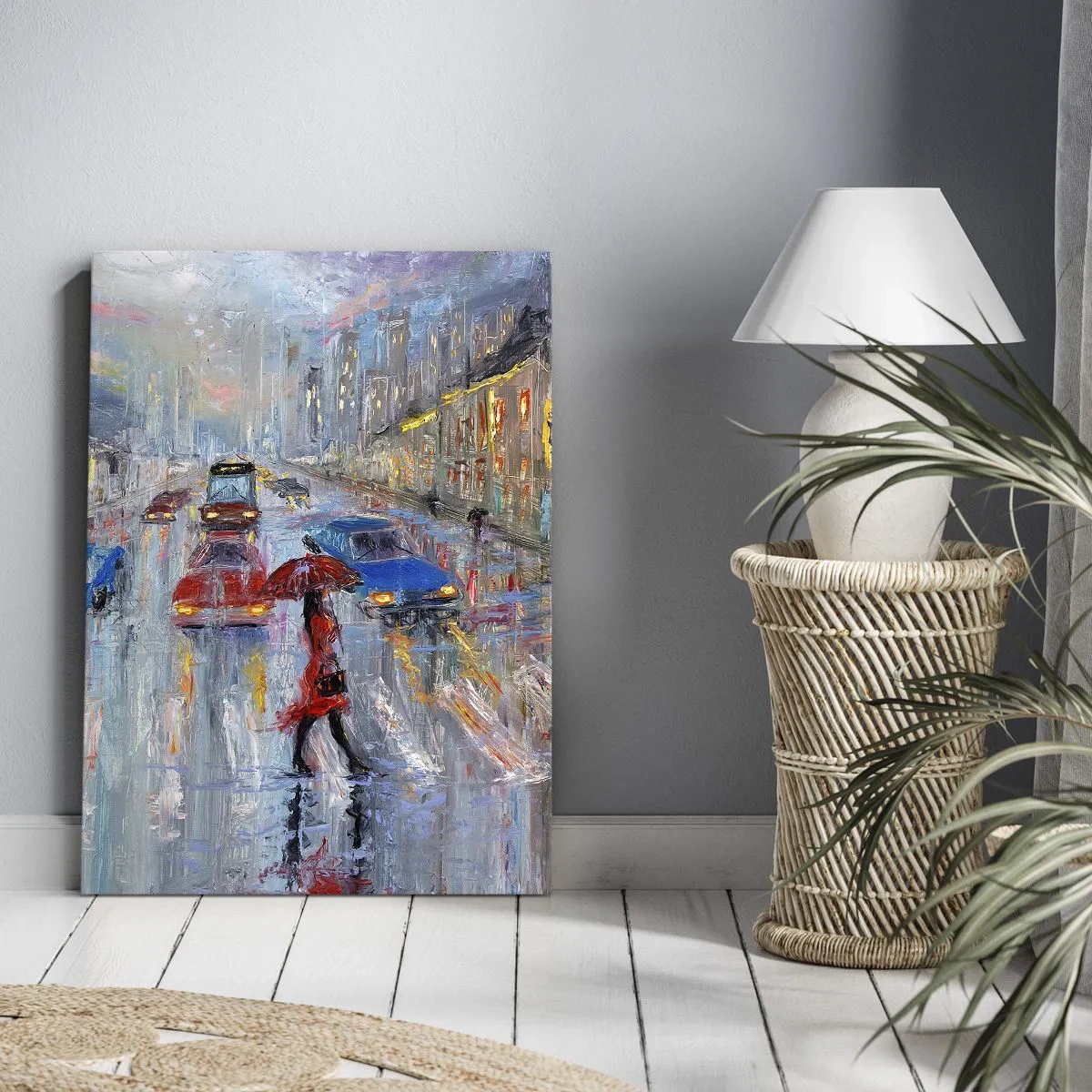 Impression sur toile - Image sur toile - Après-midi pluvieux en ville - 65x120 cm