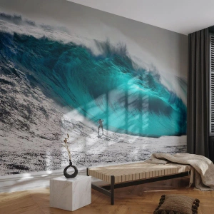 Papier Peint Photo Premium Canvas - Surfeur devant une énorme vague - 100x70cm - Challenge accepté - Décoration murale moderne pour le salon et la chambre ARTTOR